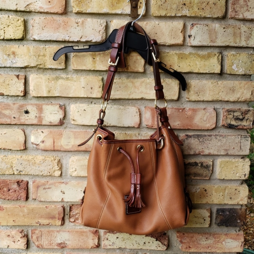 Dooney & Bourke Cognac Pebble Leather Drawstring Shoulder Bag